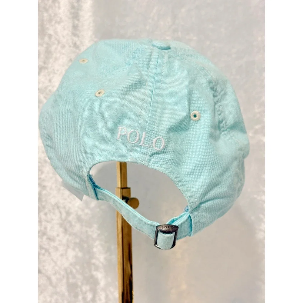 Polo Ralph Lauren Light Blue Oxford Cotton Baseball Cap Adjustable Hat Pony Logo